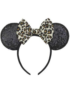 Women Leopard Print Ghost plastic Anti-Slip Sequin Mickey Mouse Headband